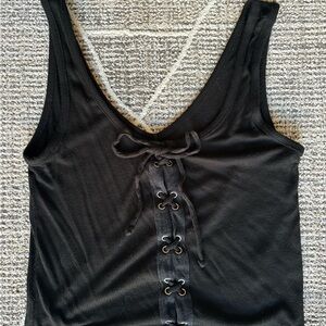 American Eagle Outfitters Black Lace-Up Tank Top